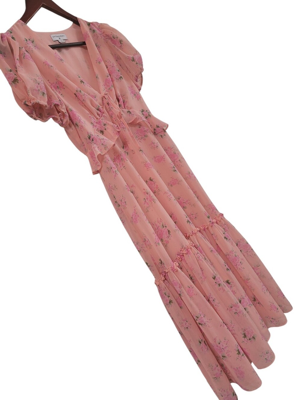 LoveShackFancey x Target Fleur Midi Dress Size 6 Pink Floral Ruffle Cottagecore - Picture 3 of 6
